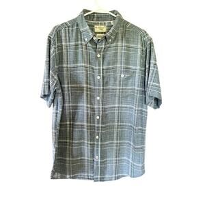 Weatherproof Vintage Men's Plaid Linen Cotton Short Sleeve Button-Down Shirt M